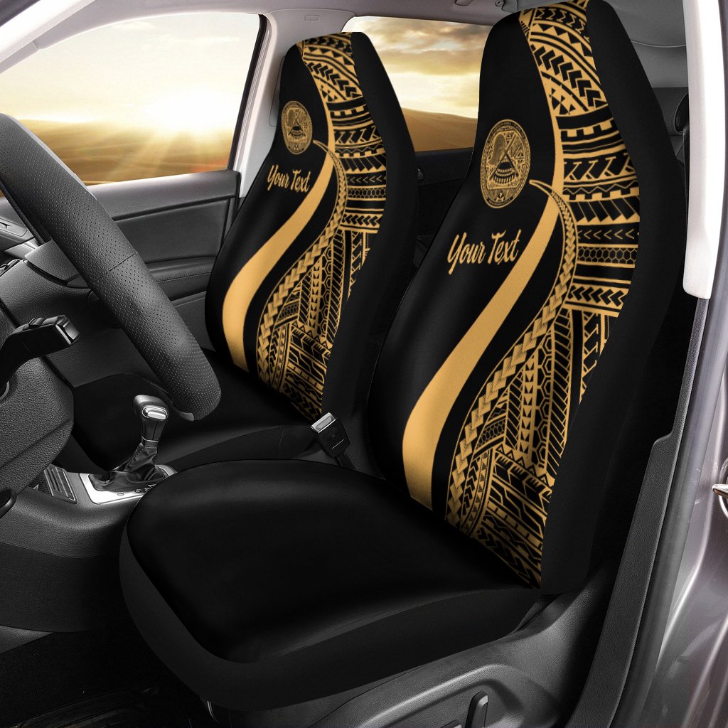 American Samoa Custom Personalised Car Seat Covers - Gold Polynesian Tentacle Tribal Pattern Universal Fit Gold - Polynesian Pride