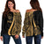 Palau Custom Personalised Women's Off Shoulder Sweater - Gold Polynesian Tentacle Tribal Pattern Crest Gold - Polynesian Pride