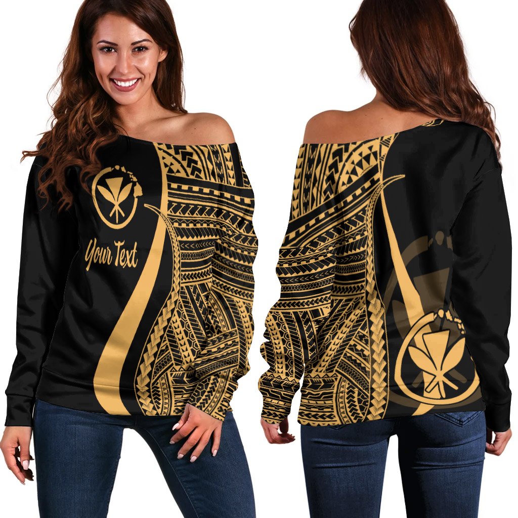 Hawaii Custom Personalised Women's Off Shoulder Sweater - Gold Polynesian Tentacle Tribal Pattern Gold - Polynesian Pride