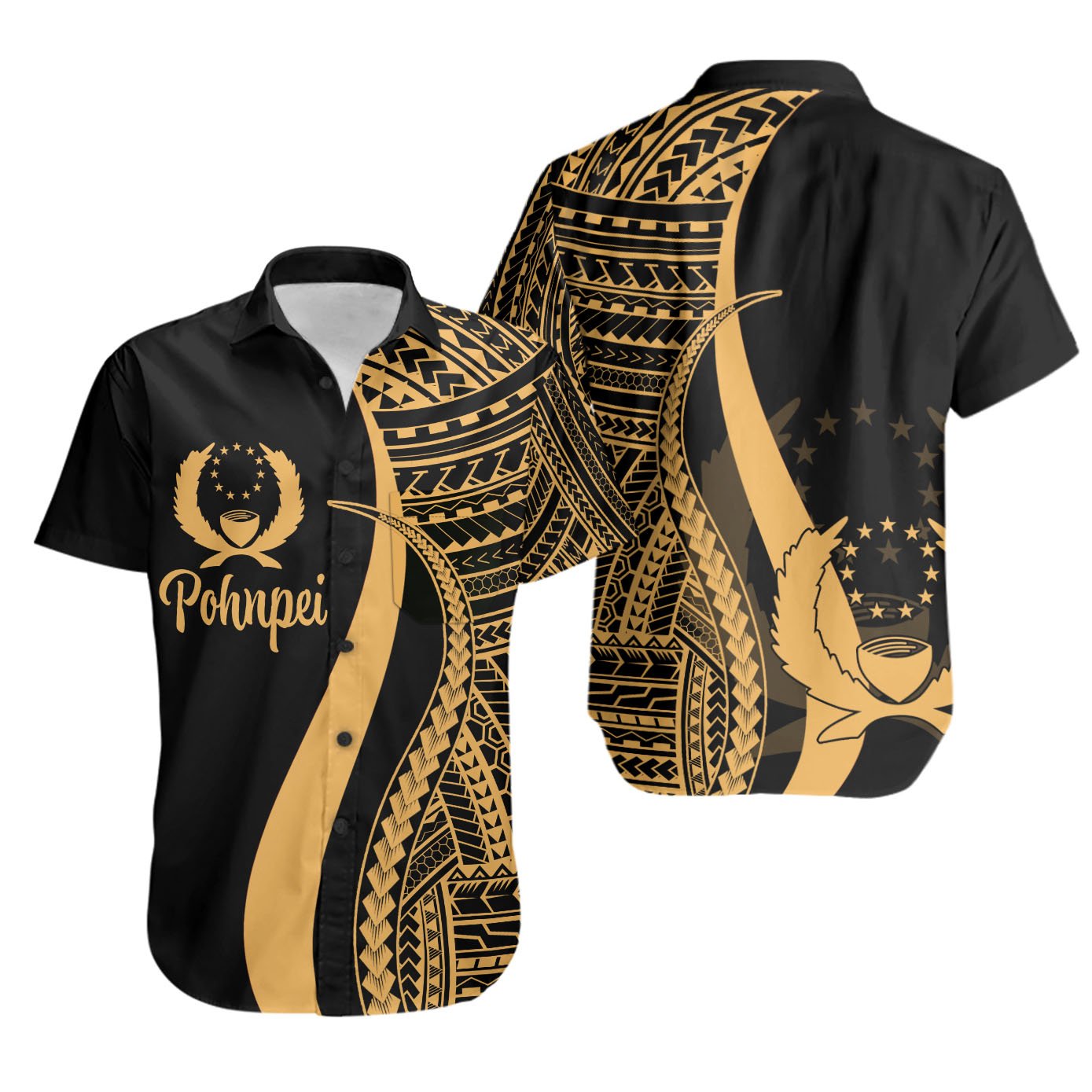 Pohnpei Short Sleeve Shirts - Gold Polynesian Tentacle Tribal Pattern Unisex Gold - Polynesian Pride