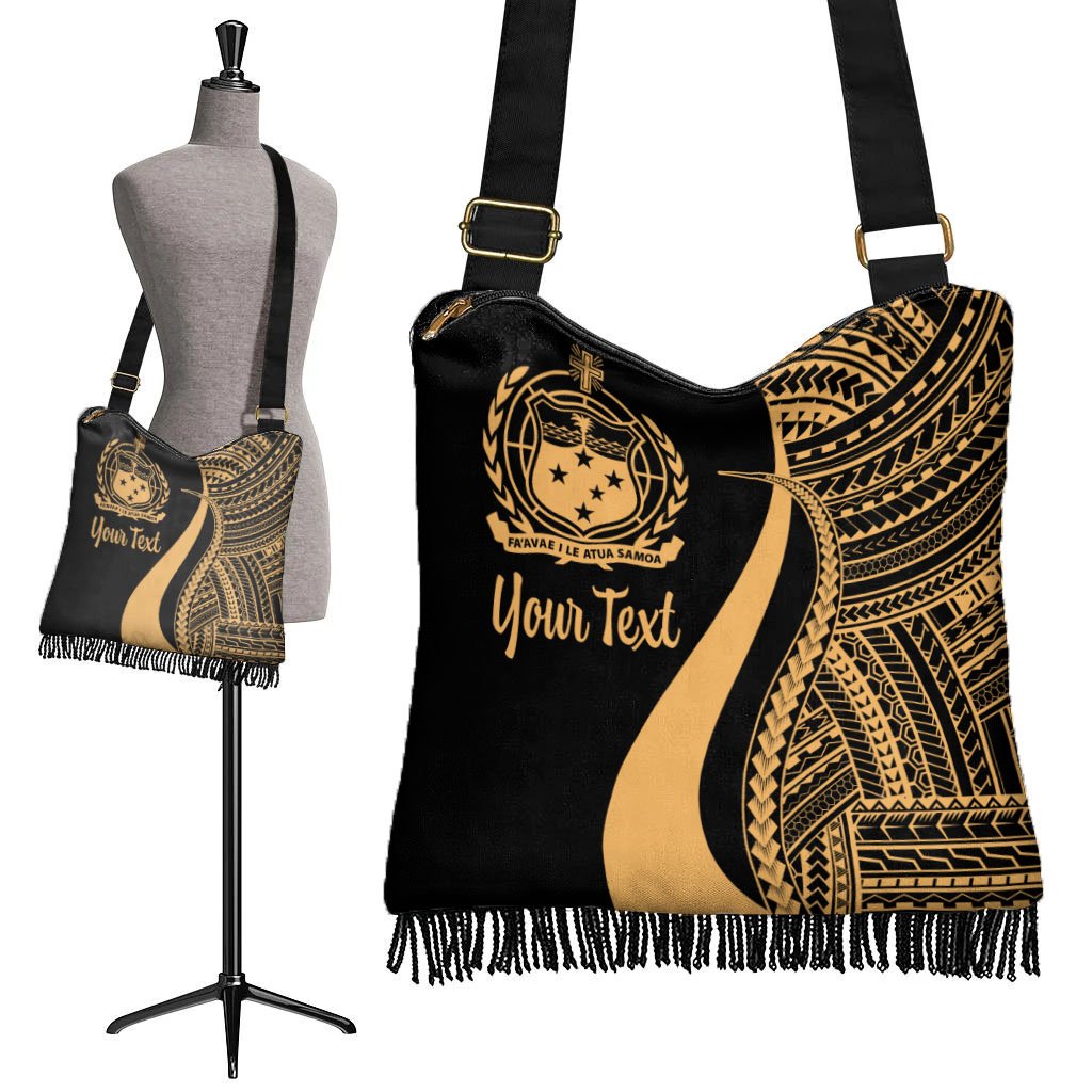 Samoa Custom Personalised Boho Handbag - Gold Polynesian Tentacle Tribal Pattern - Polynesian Pride