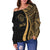 Palau Custom Personalised Women's Off Shoulder Sweater - Gold Polynesian Tentacle Tribal Pattern Crest - Polynesian Pride