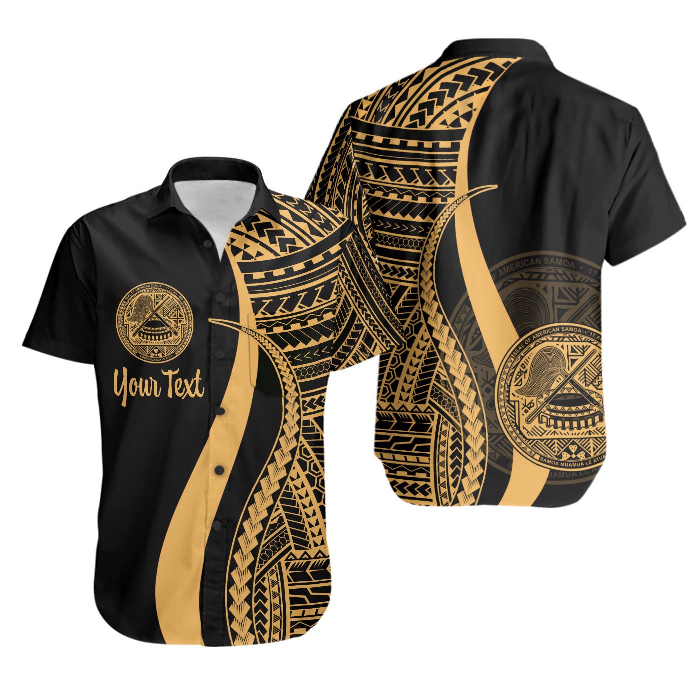 American Samoa Custom Personalised Short Sleeve Shirts - Gold Polynesian Tentacle Tribal Pattern Unisex Gold - Polynesian Pride