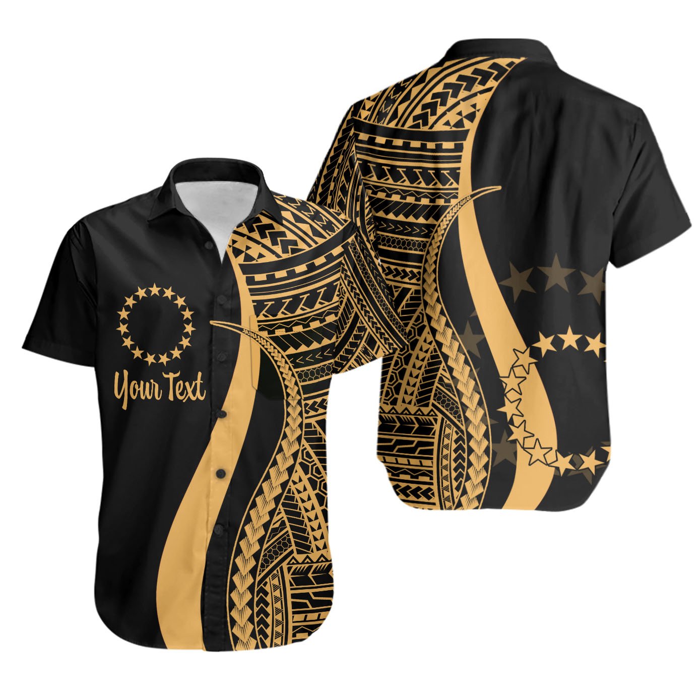 Cook Islands Custom Personalised Short Sleeve Shirts - Gold Polynesian Tentacle Tribal Pattern Unisex Gold - Polynesian Pride