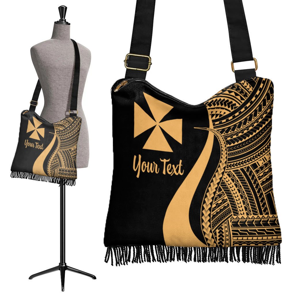 Wallis And Futuna Custom Personalised Boho Handbag - Gold Polynesian Tentacle Tribal Pattern - Polynesian Pride