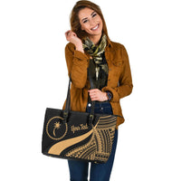 Chuuk Custom Personalised Large Leather Tote Bag - Gold Polynesian Tentacle Tribal Pattern - Polynesian Pride
