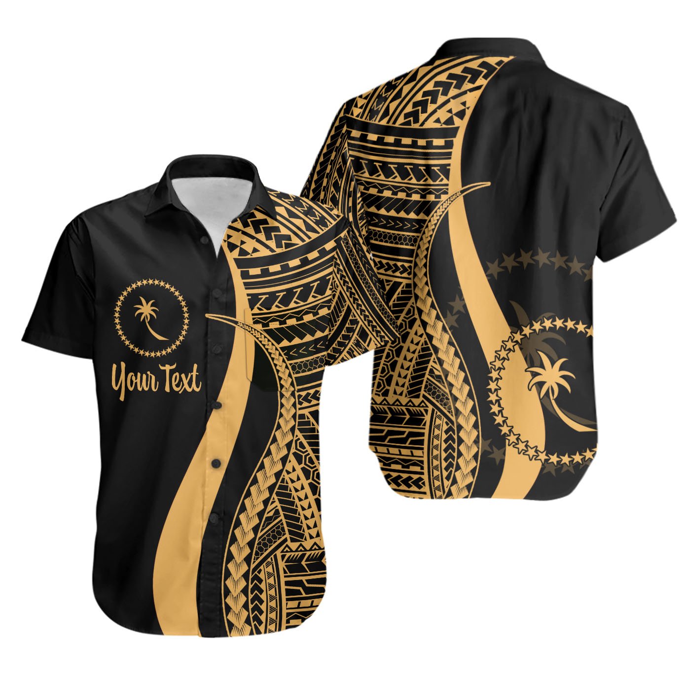 Chuuk Custom Personalised Short Sleeve Shirts - Gold Polynesian Tentacle Tribal Pattern Unisex Gold - Polynesian Pride