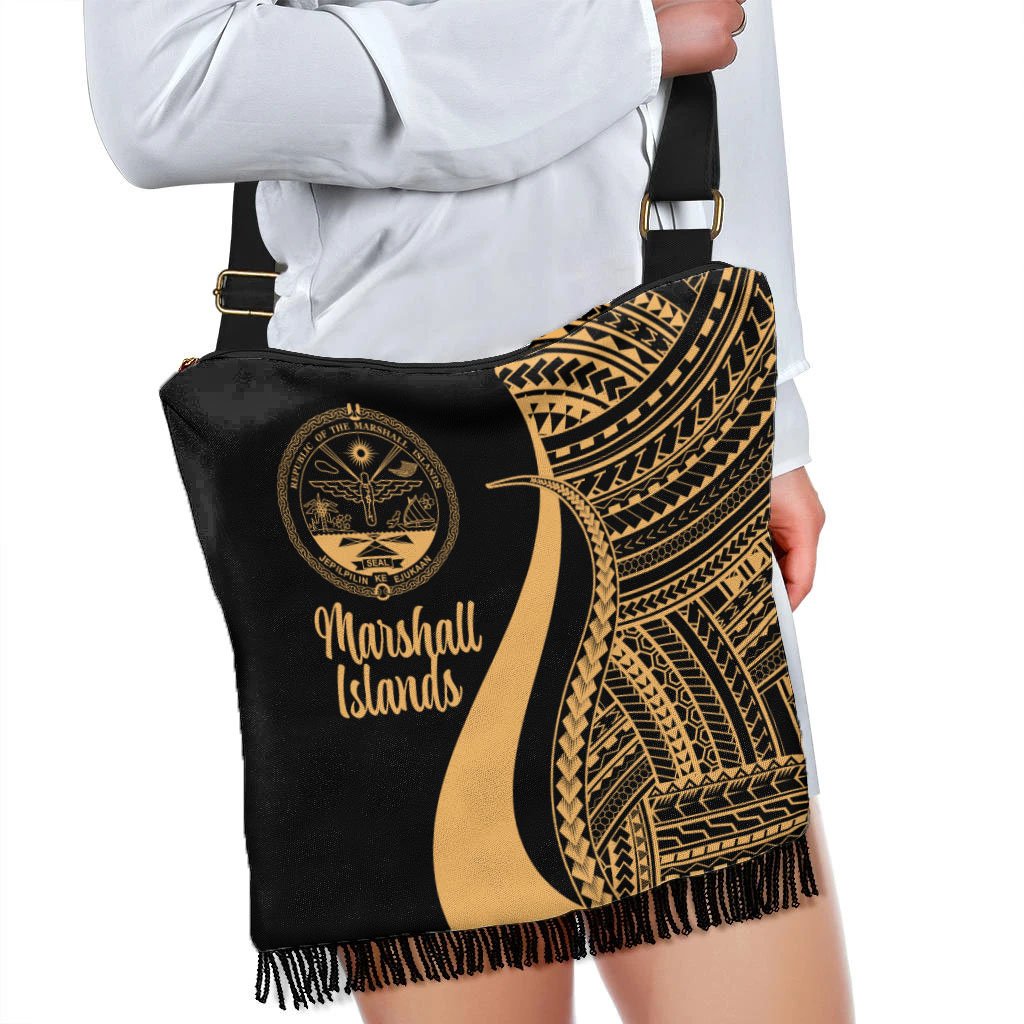 Marshall Islands Boho Handbag - Gold Polynesian Tentacle Tribal Pattern Crest - Polynesian Pride