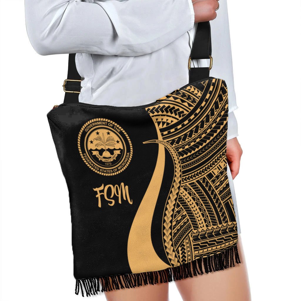 Federated States of Micronesia Boho Handbag - Gold Polynesian Tentacle Tribal Pattern - Polynesian Pride