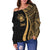 Samoa Women's Off Shoulder Sweater - Gold Polynesian Tentacle Tribal Pattern - Polynesian Pride