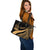 Vanuatu Large Leather Tote Bag - Gold Polynesian Tentacle Tribal Pattern - Polynesian Pride