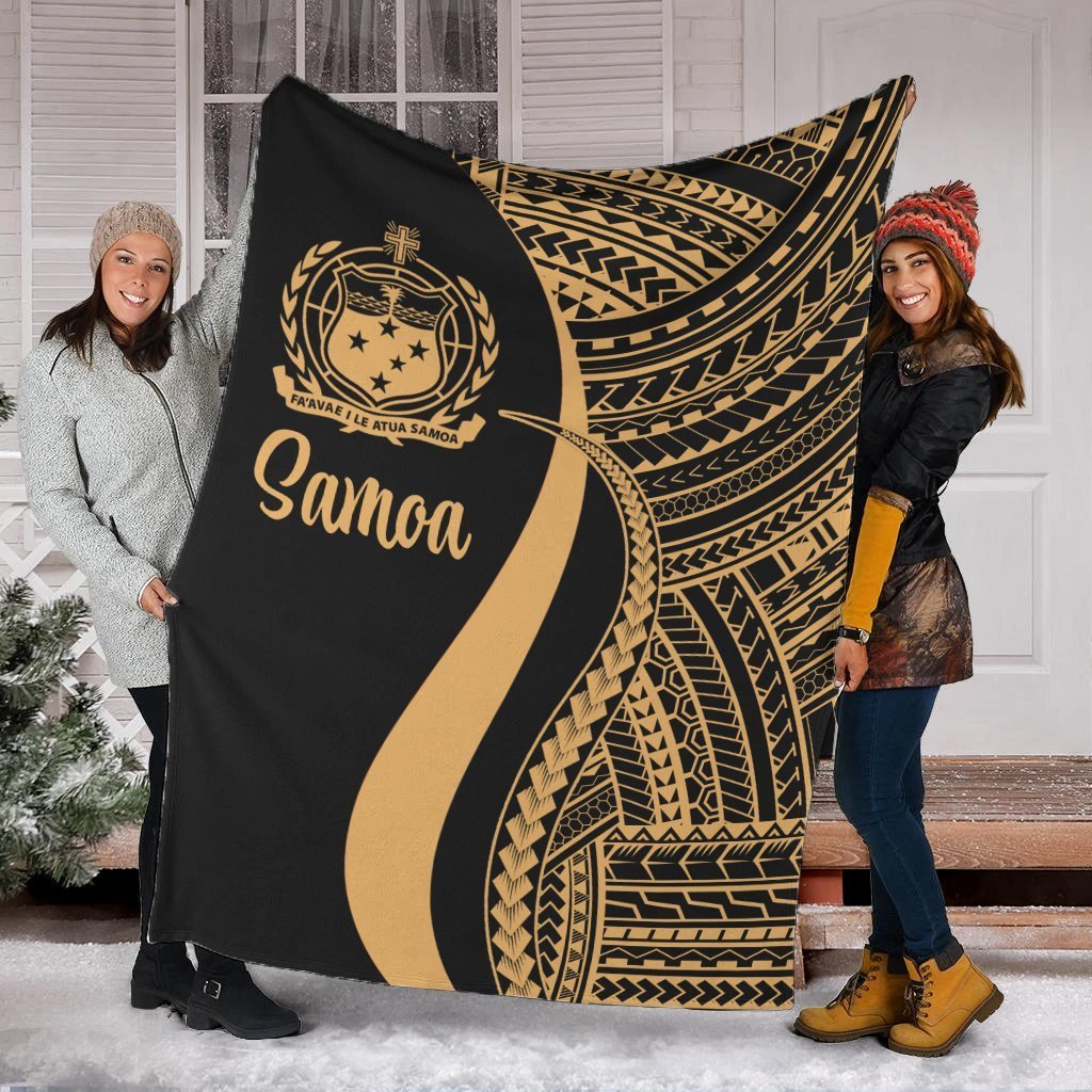 Samoa Premium Blanket - Gold Polynesian Tentacle Tribal Pattern White - Polynesian Pride