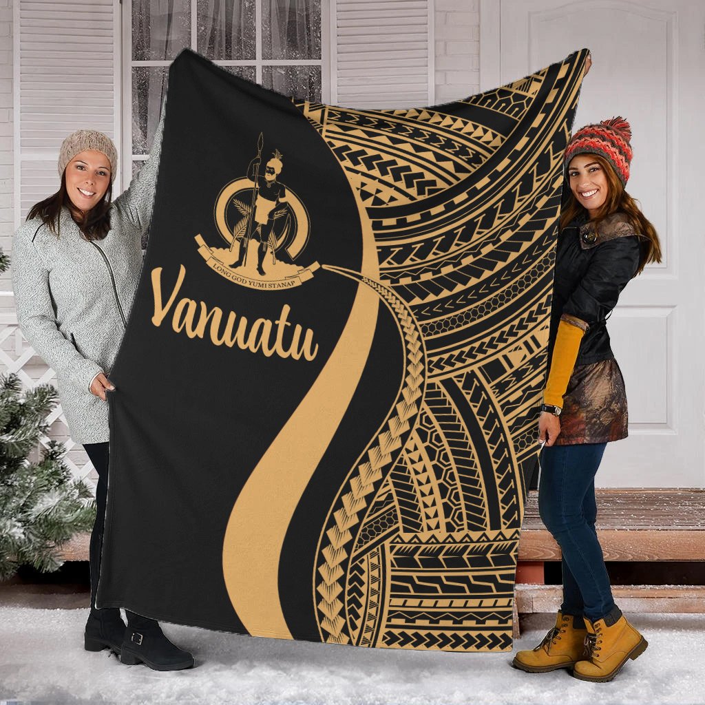 Vanuatu Premium Blanket - Gold Polynesian Tentacle Tribal Pattern White - Polynesian Pride