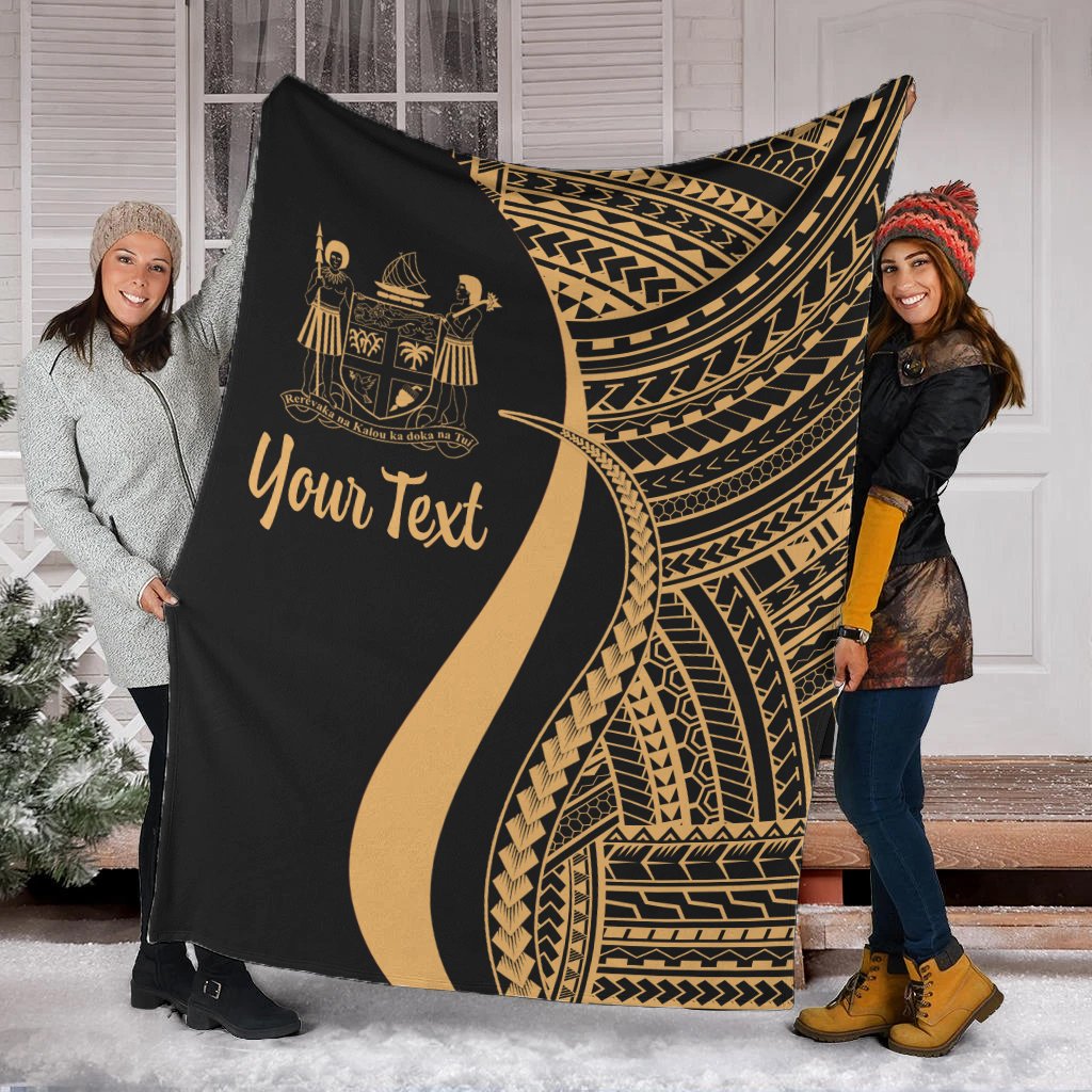 Fiji Custom Personalised Premium Blanket - Gold Polynesian Tentacle Tribal Pattern Crest White - Polynesian Pride