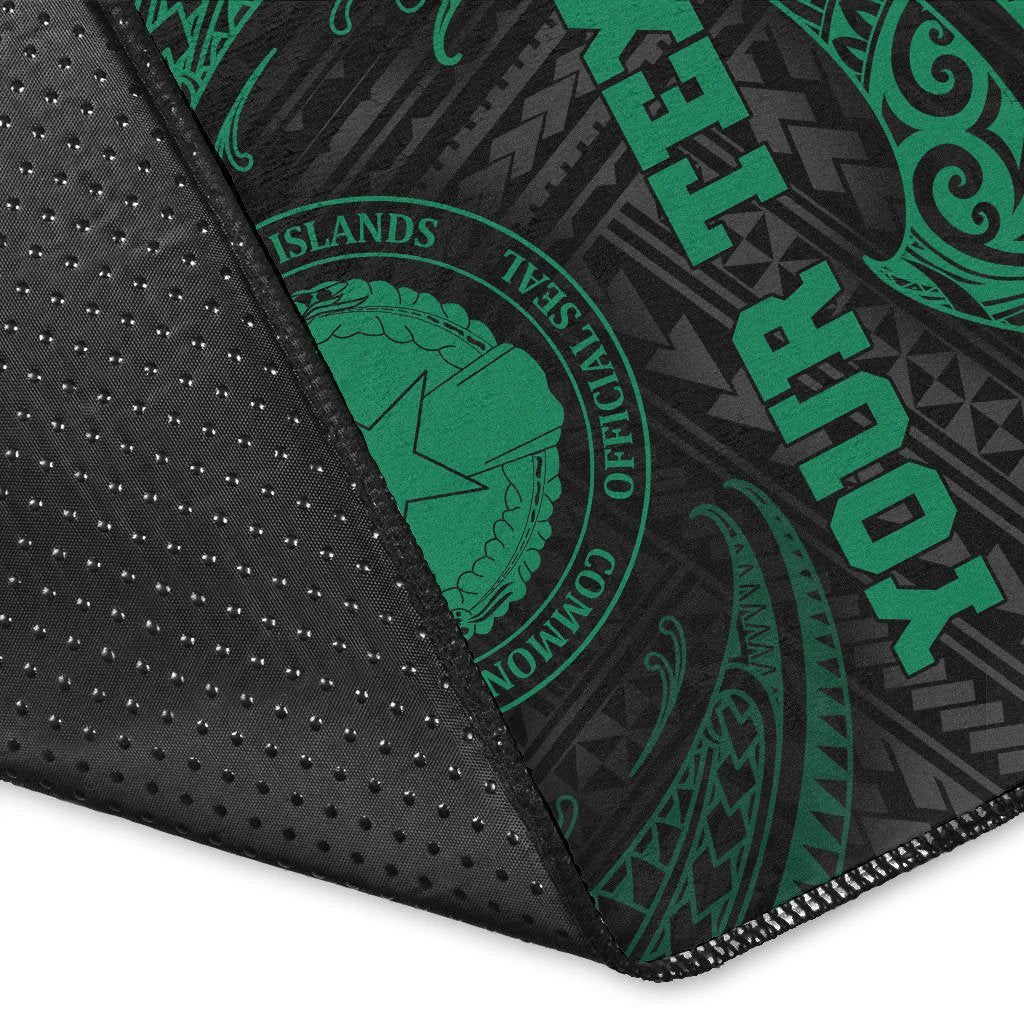 Northern Mariana Islands Polynesian Custom Personalised Area Rug - Green Tribal Wave - Polynesian Pride