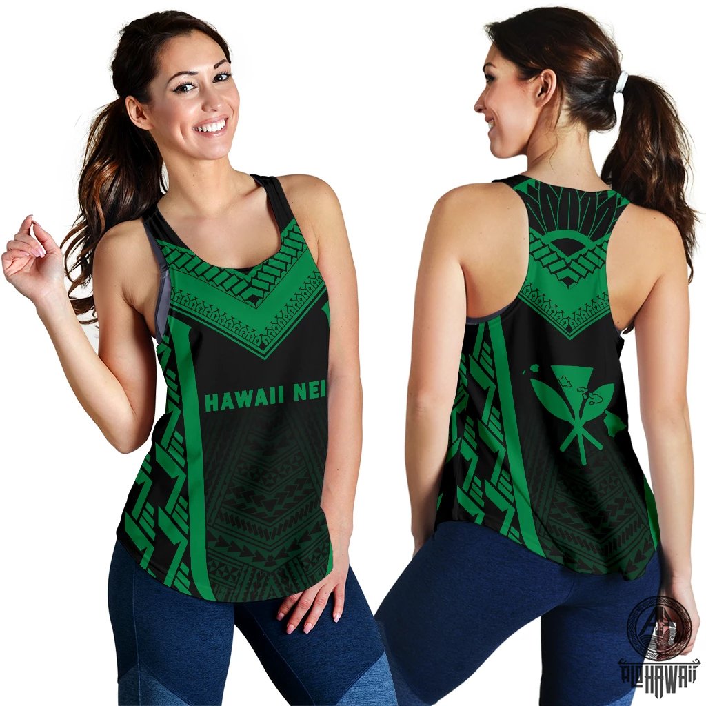 Hawaii Kanaka Polynesian Women's Racerback Tank Active Green Green - Polynesian Pride