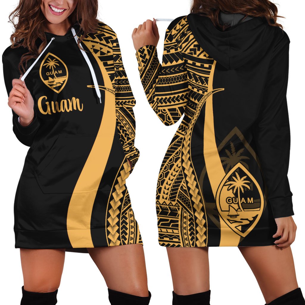 Guam Women's Hoodie Dress - Gold Polynesian Tentacle Tribal Pattern Gold - Polynesian Pride