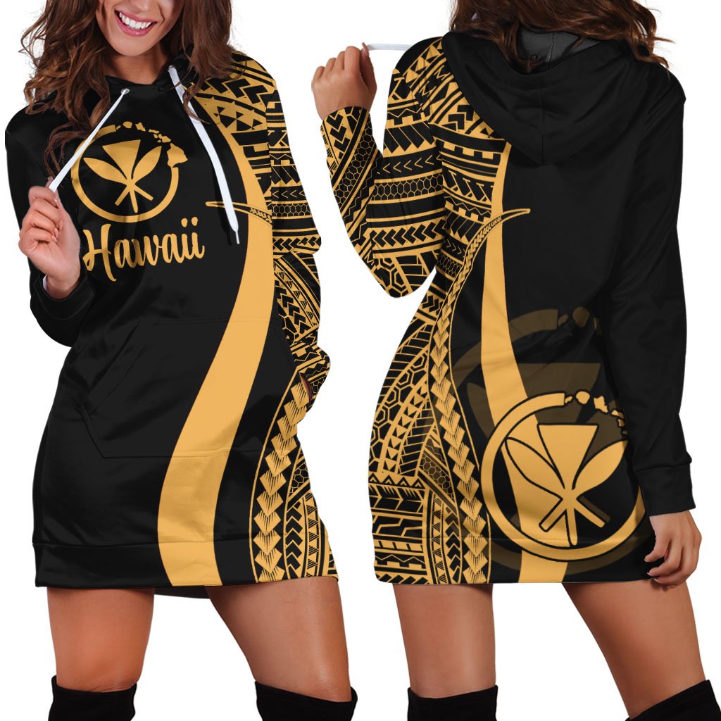 Hawaii Women's Hoodie Dress - Gold Polynesian Tentacle Tribal Pattern Gold - Polynesian Pride