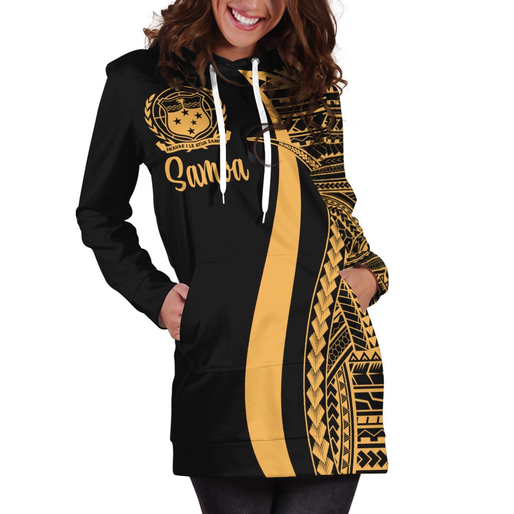 Samoa Women's Hoodie Dress - Gold Polynesian Tentacle Tribal Pattern Gold - Polynesian Pride