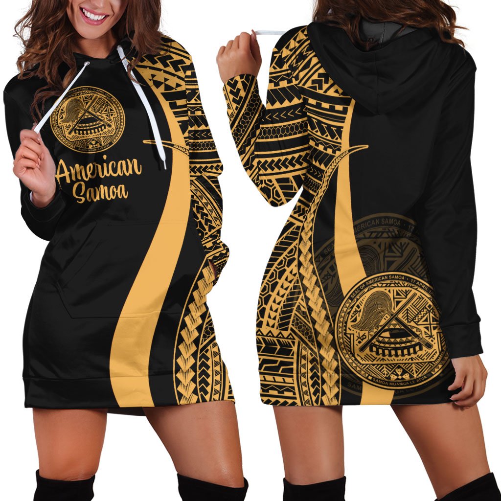 American Samoa Women's Hoodie Dress - Gold Polynesian Tentacle Tribal Pattern Gold - Polynesian Pride