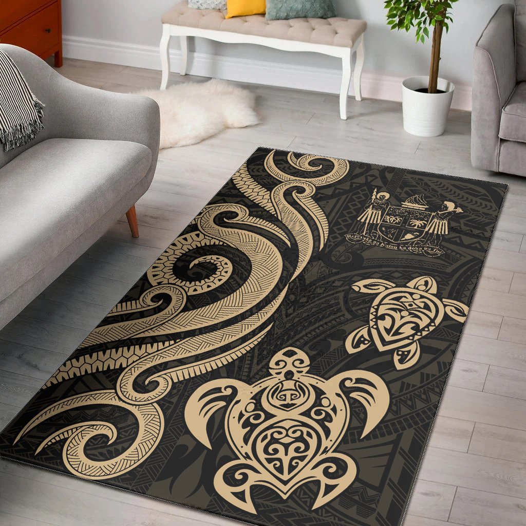 Fiji Area Rug - Gold Tentacle Turtle Crest Gold - Polynesian Pride