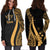 Kosrae Women's Hoodie Dress - Gold Polynesian Tentacle Tribal Pattern - Polynesian Pride