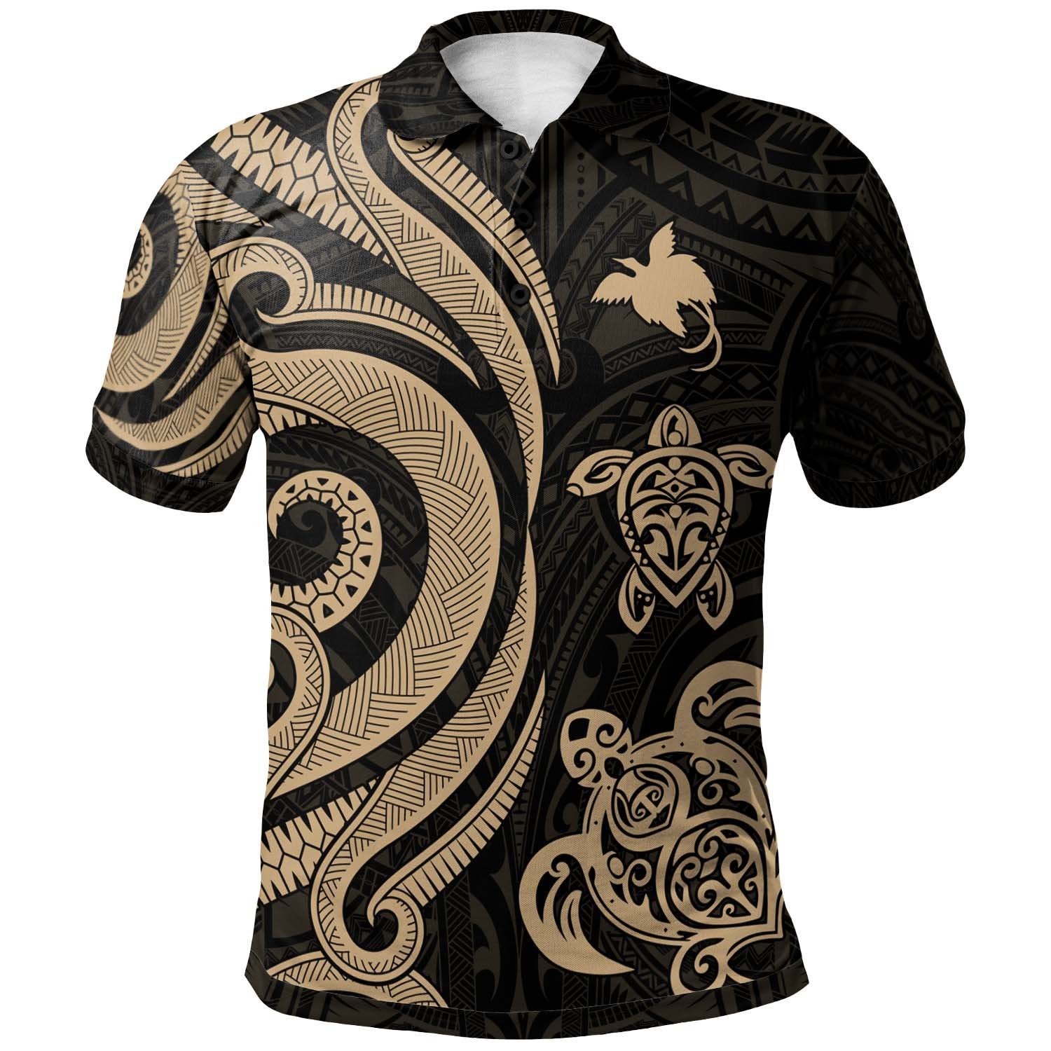 Papua New Guinea Polo Shirt Gold Tentacle Turtle Unisex Gold - Polynesian Pride