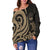 Marshall Islands Women's Off Shoulder Sweater - Gold Tentacle Turtle Crest - Polynesian Pride