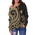 Marshall Islands Women's Off Shoulder Sweater - Gold Tentacle Turtle - Polynesian Pride