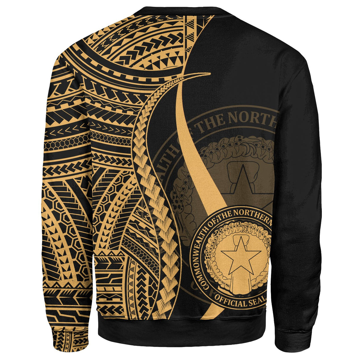 Northern Mariana Islands Sweatshirt - Gold Polynesian Tentacle Tribal Pattern - Polynesian Pride