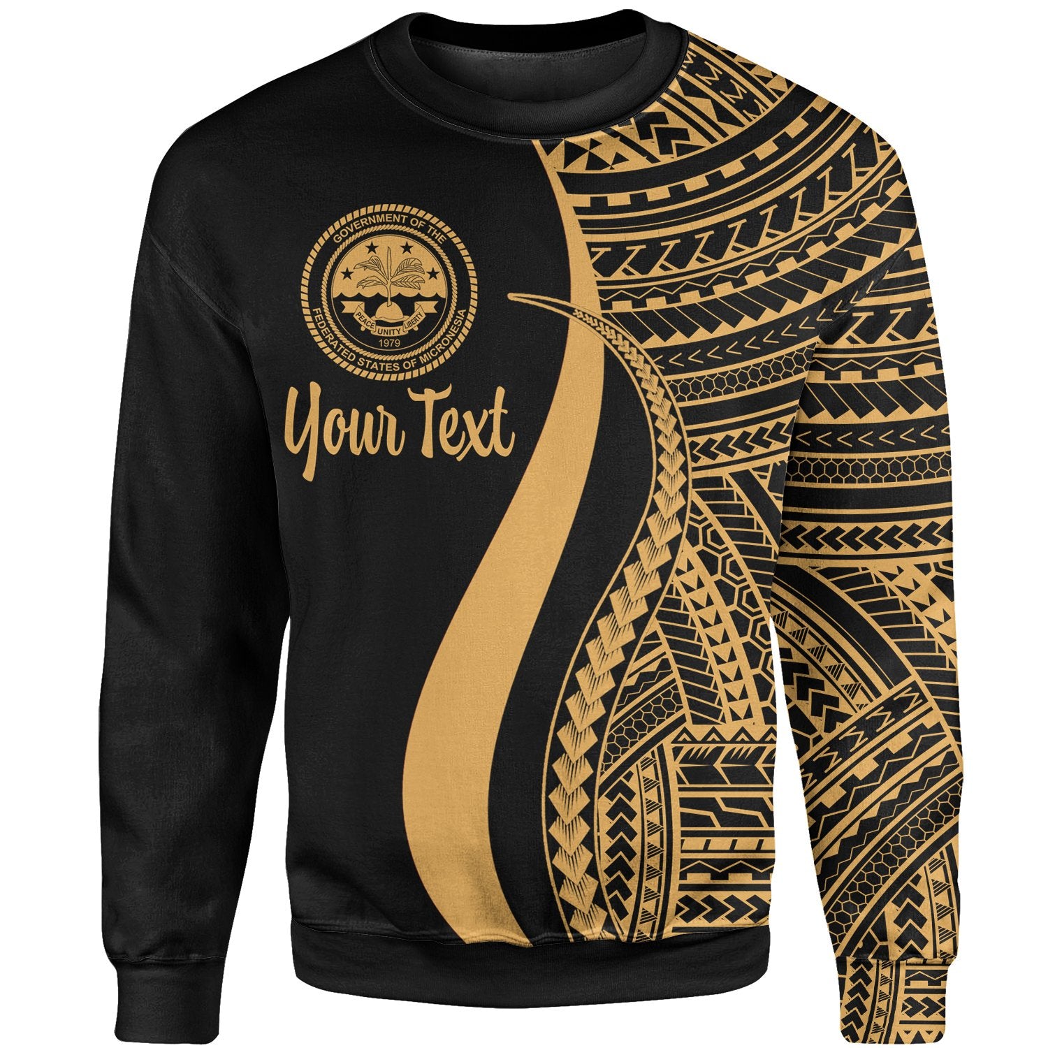 Federated States of Micronesia Custom Personalised Sweatshirt - Gold Polynesian Tentacle Tribal Pattern Unisex Gold - Polynesian Pride