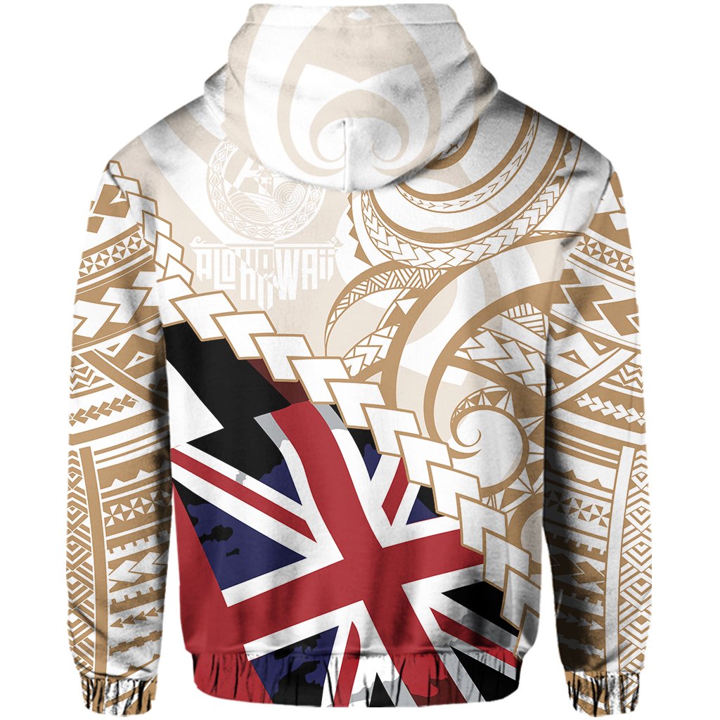 Polynesian Kakau Flag of Hawaii Zip Hoodie Gold - Polynesian Pride