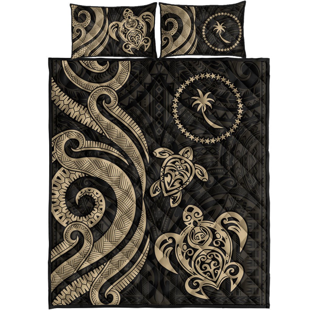 Chuuk Quilt Bed Set - Gold Tentacle Turtle - Polynesian Pride