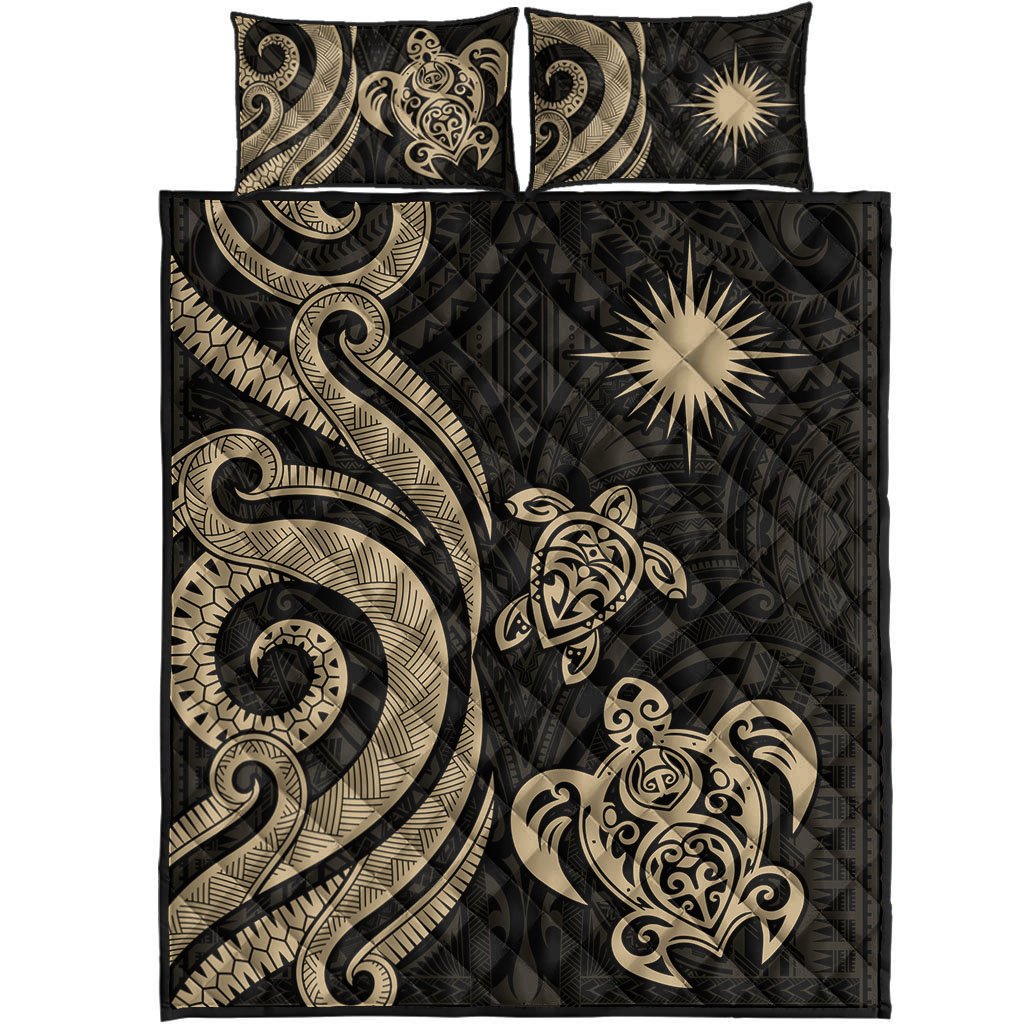 Marshall Islands Quilt Bed Set - Gold Tentacle Turtle - Polynesian Pride