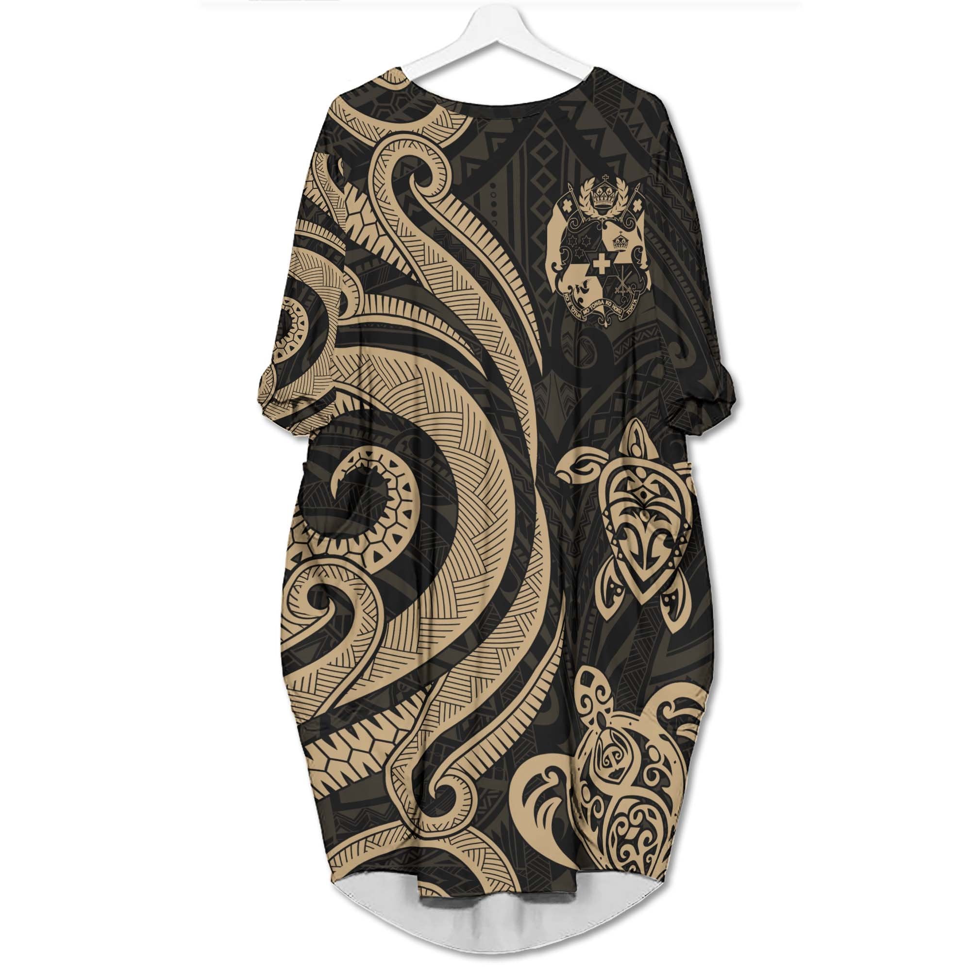 Tonga Batwing Pocket Dress - Gold Tentacle Turtle Women Gold - Polynesian Pride