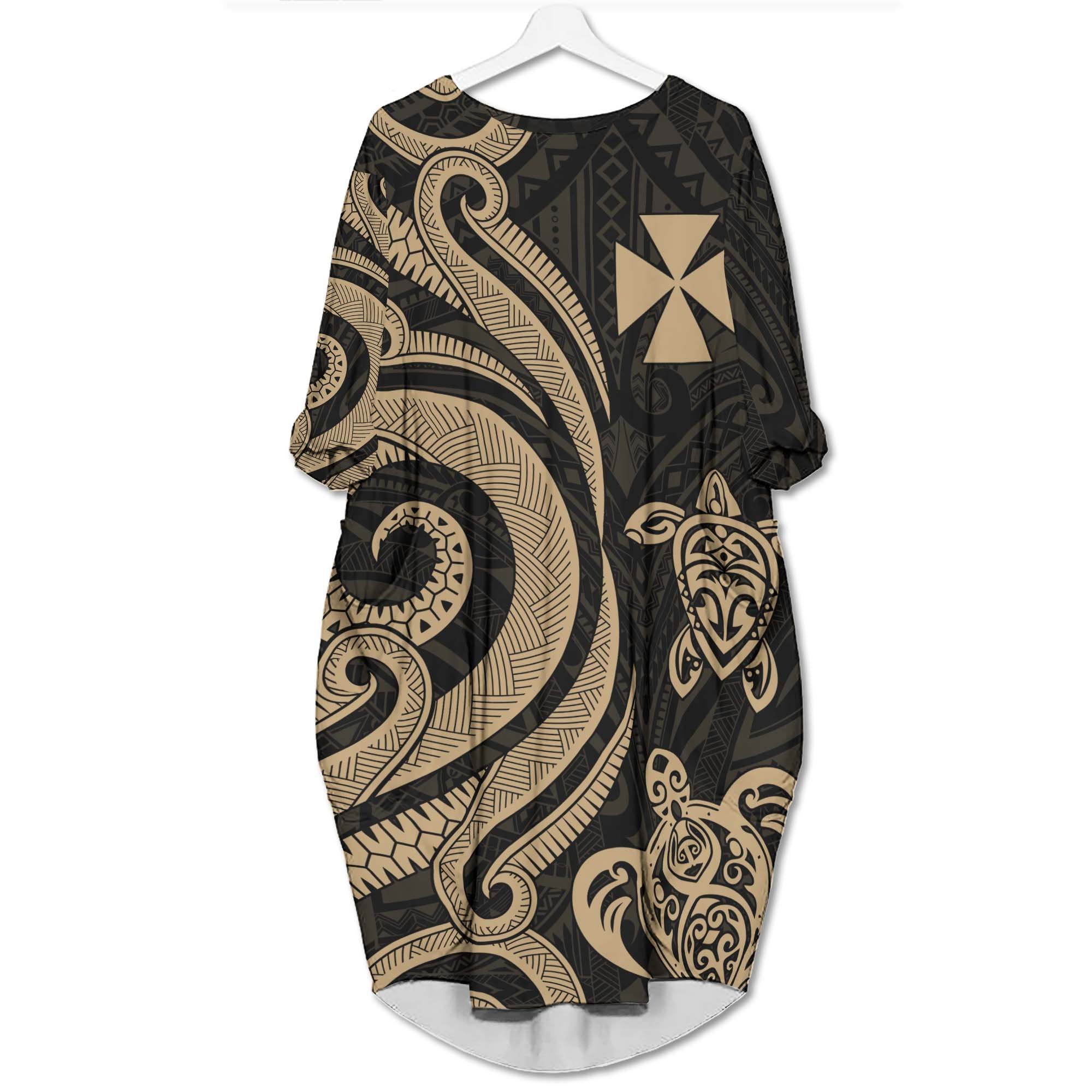 Wallis and Futuna Batwing Pocket Dress - Gold Tentacle Turtle Women Gold - Polynesian Pride