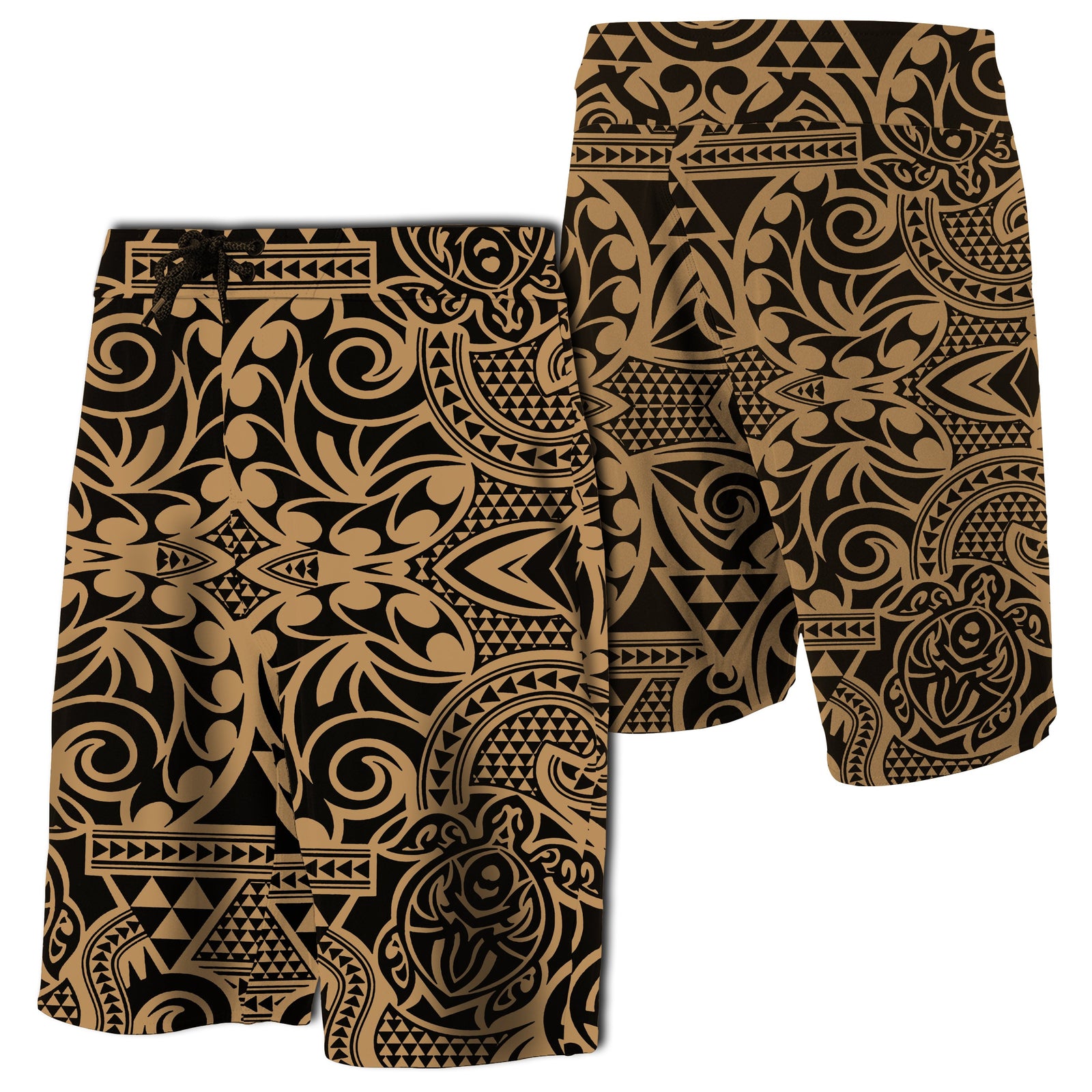 Hawaii Polynesian Tribal Turtle Board Shorts Gold Men Gold - Polynesian Pride