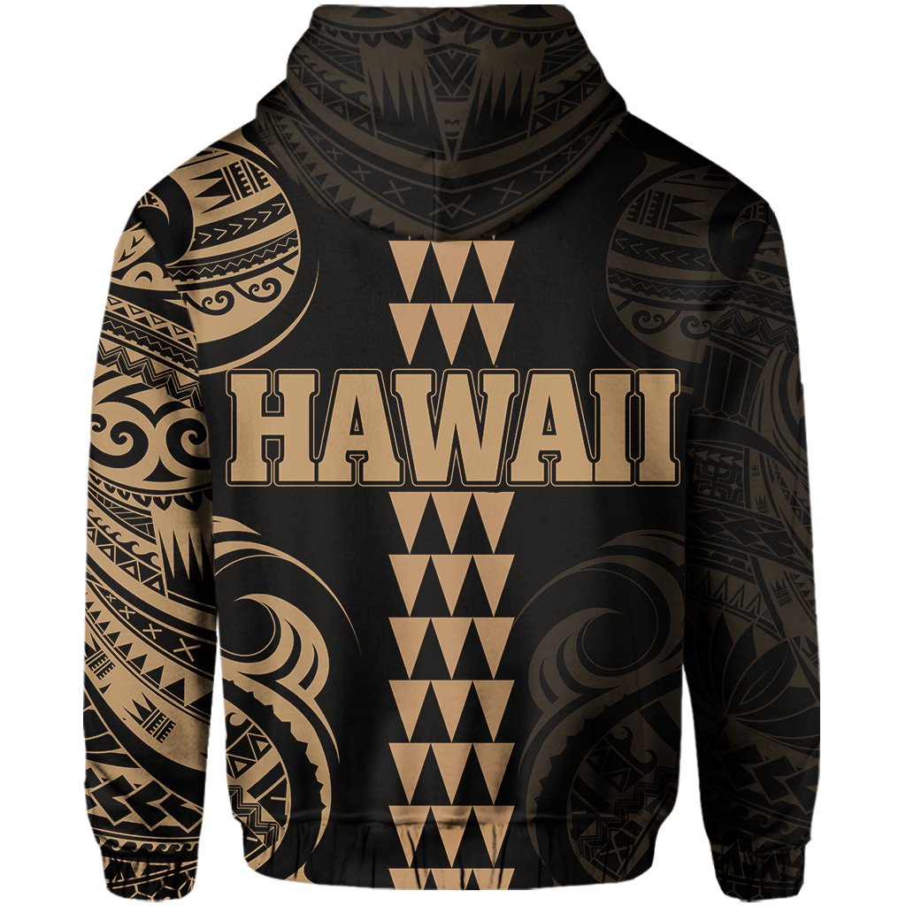 Kanaka Map Polynesian Kakau Hoodie (Zip up) Gold - Polynesian Pride