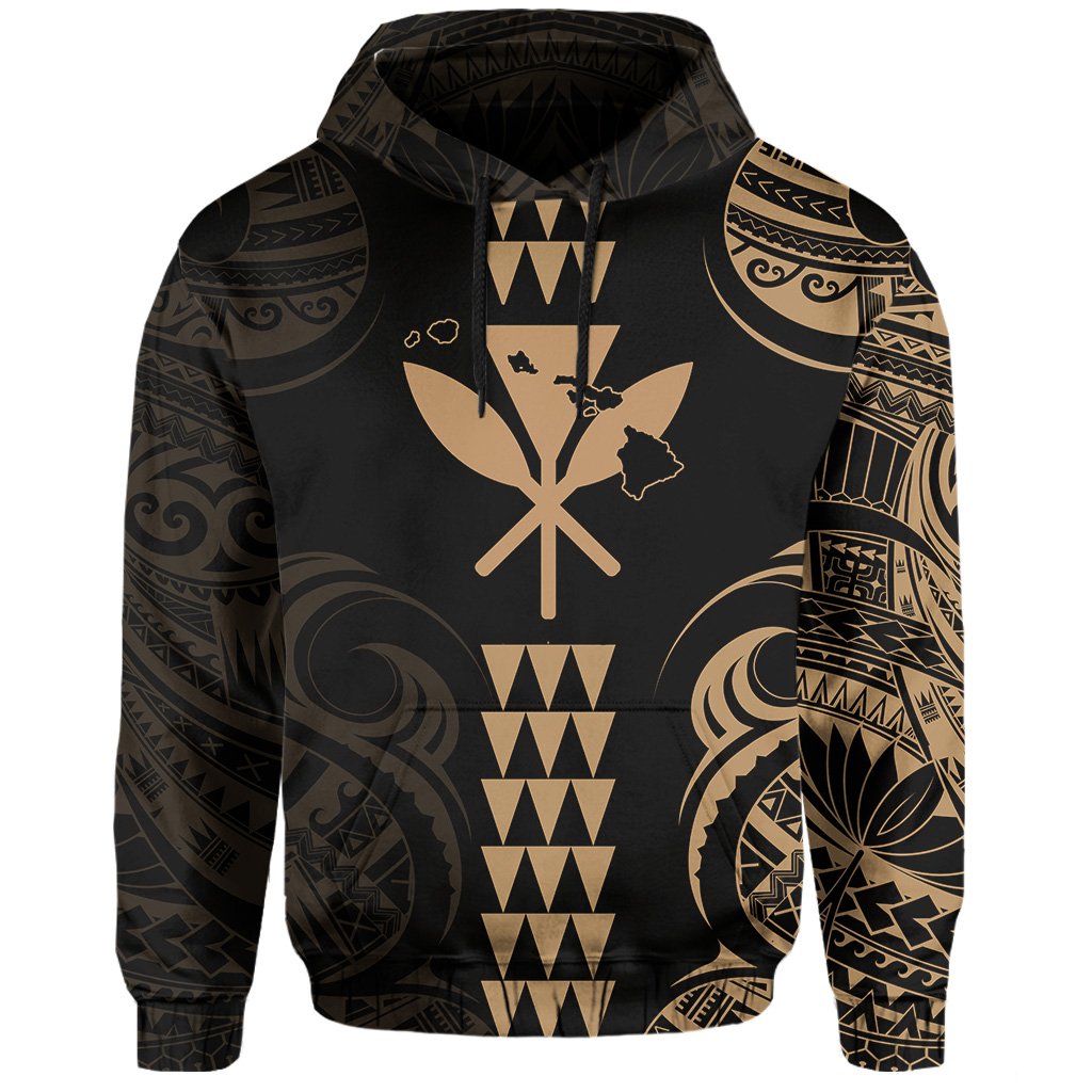 Kanaka Map Polynesian Kakau Hoodie Gold - Polynesian Pride
