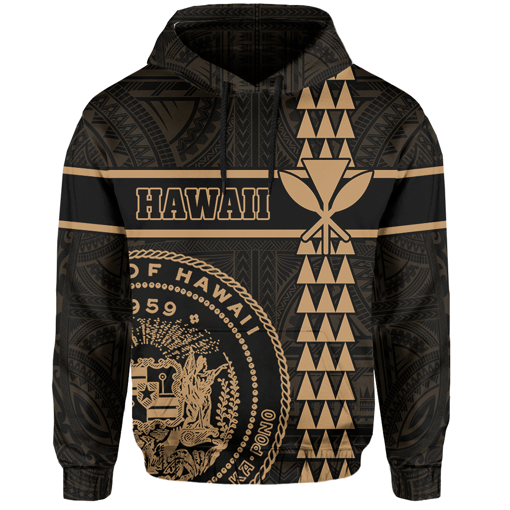 Polynesian Kakau Kanaka Seal of Hawaii Hoodie Gold - Polynesian Pride