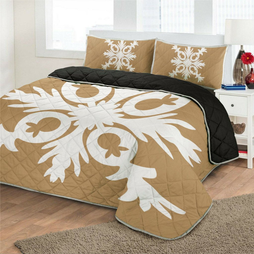 Hawaiian Royal Pattern Quilt Bed Set - Gold - F2 Style - AH - Polynesian Pride
