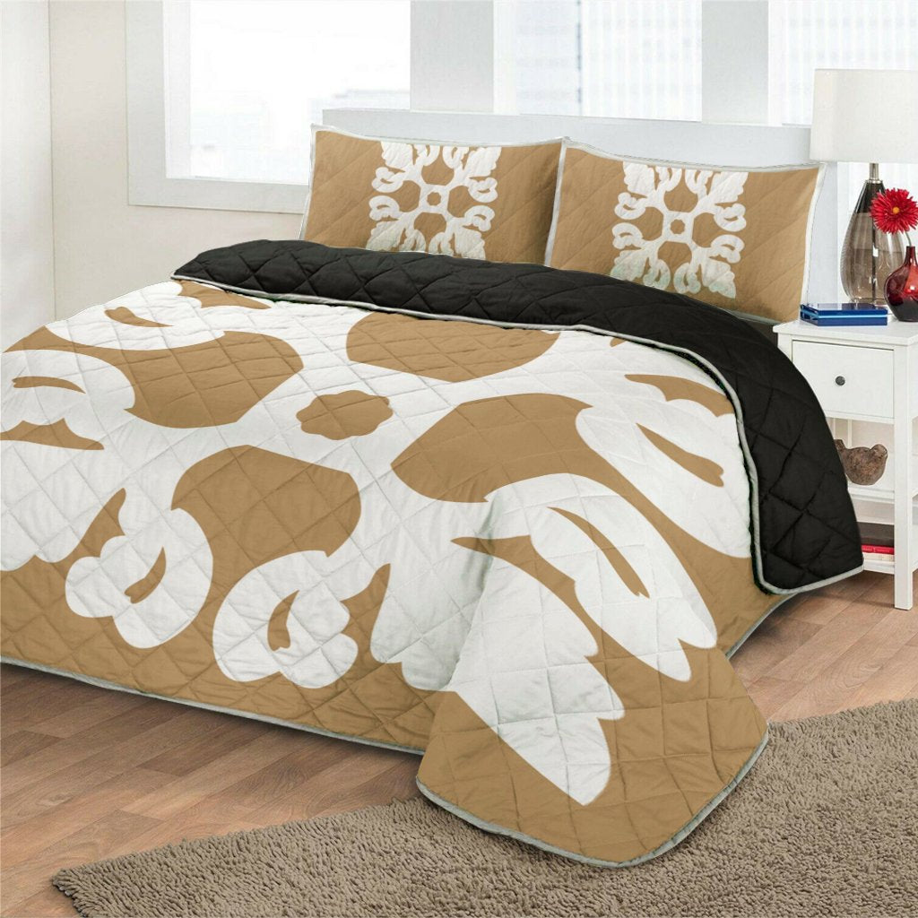 Hawaiian Royal Pattern Quilt Bed Set - Gold - M1 Style - AH - Polynesian Pride