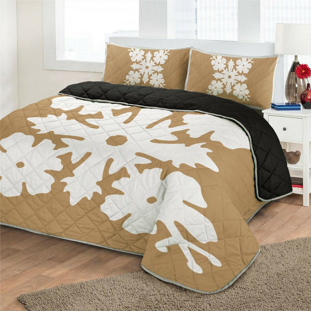 Hawaiian Royal Pattern Quilt Bed Set - Gold - K1 Style - AH - Polynesian Pride