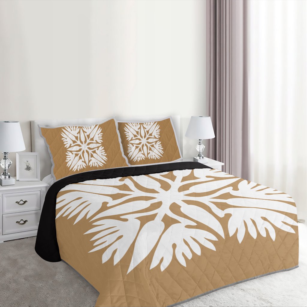 Hawaiian Royal Pattern Quilt Bed Set - Gold - A3 Style - Polynesian Pride