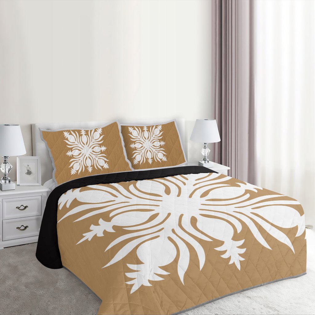 Hawaiian Royal Pattern Quilt Bed Set - Gold - K2 Style - AH - Polynesian Pride