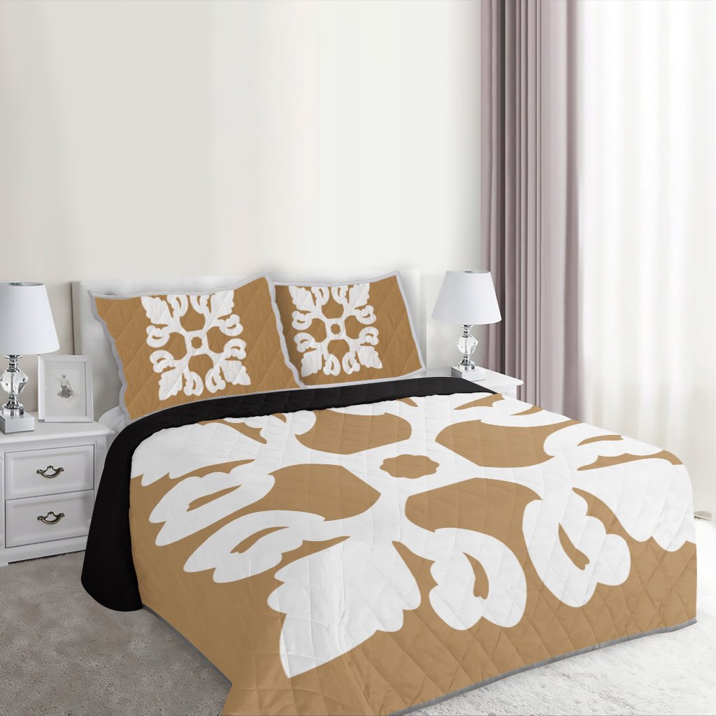 Hawaiian Royal Pattern Quilt Bed Set - Gold - M1 Style - AH - Polynesian Pride