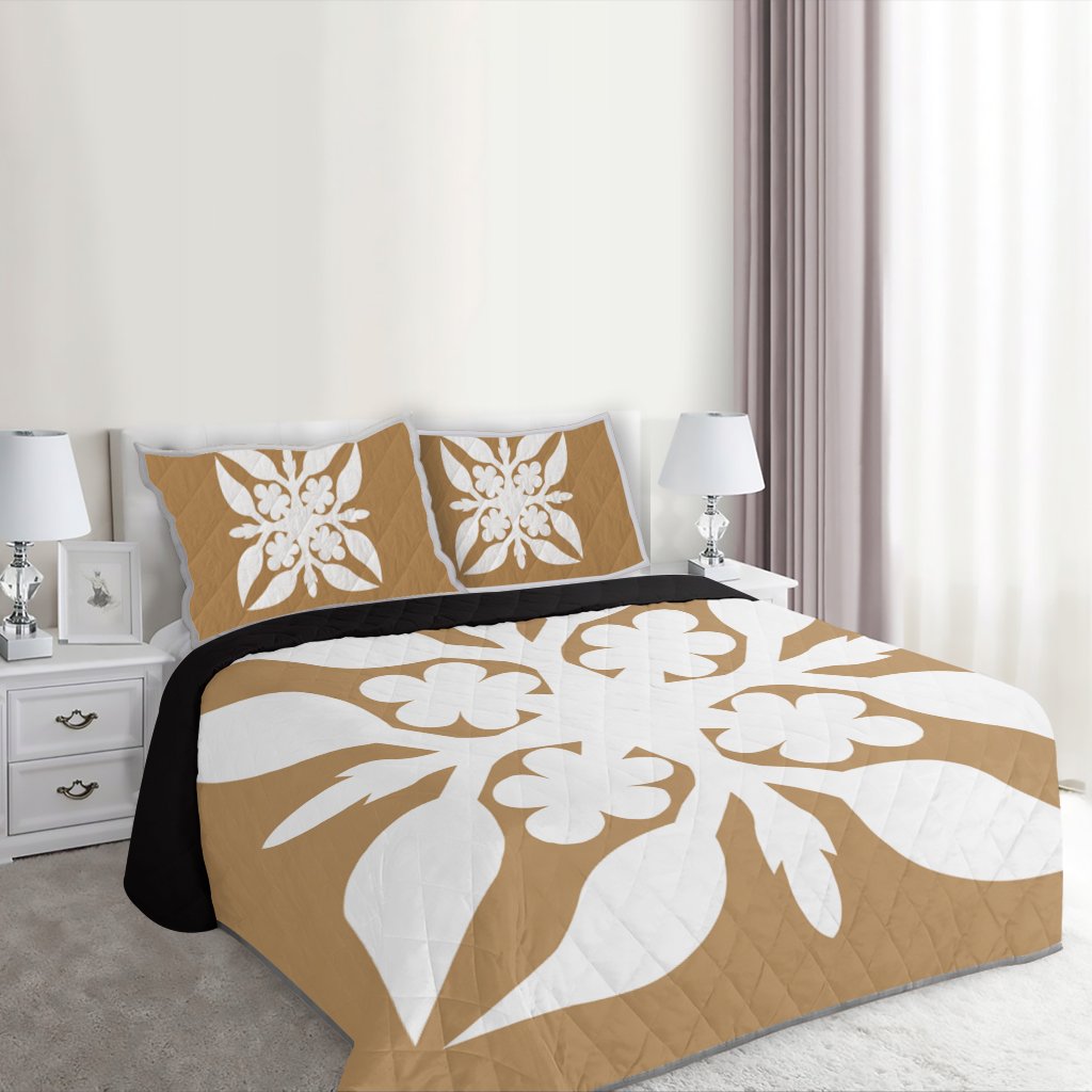 Hawaiian Royal Pattern Quilt Bed Set - Gold - G1 Style - AH - Polynesian Pride