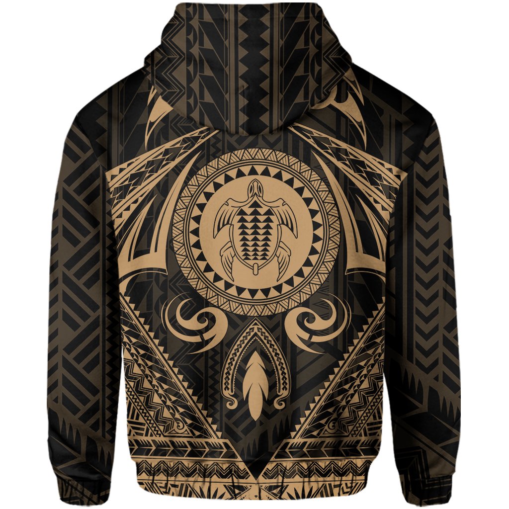 Polynesian Kakau Kanaka Turtle Map Hawaii Hoodie Circle Style Gold - Polynesian Pride