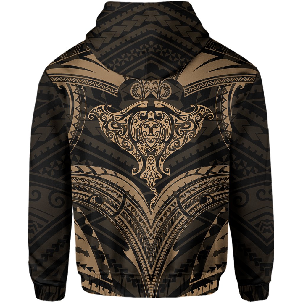 Polynesian Kanaka Shark Turtle Manta Ray Map of Hawaii Zip Hoodie Gold - Polynesian Pride
