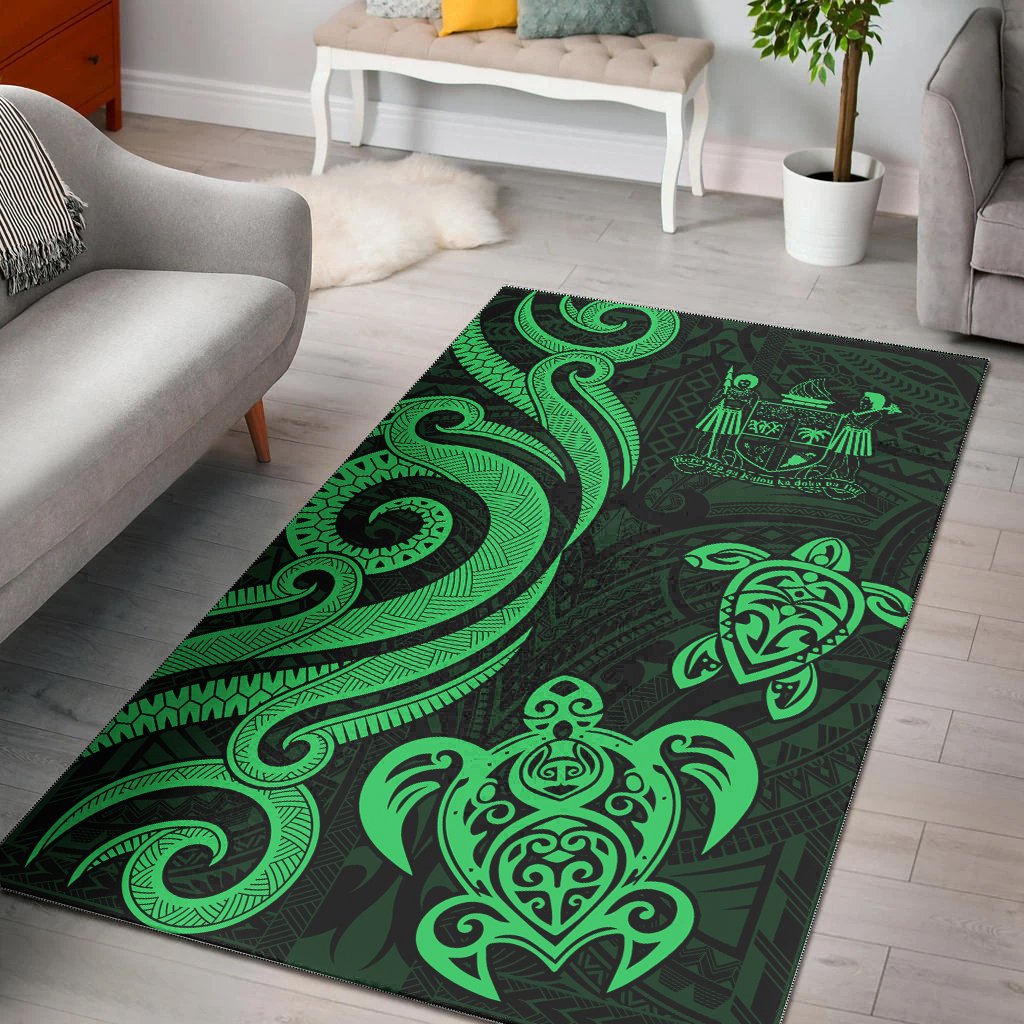 Fiji Area Rug - Green Tentacle Turtle Crest Green - Polynesian Pride